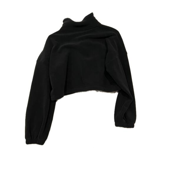 Qinsen Black Cropped Quarter-Zip Pullover - Womans Size S - Picture 2 of 3